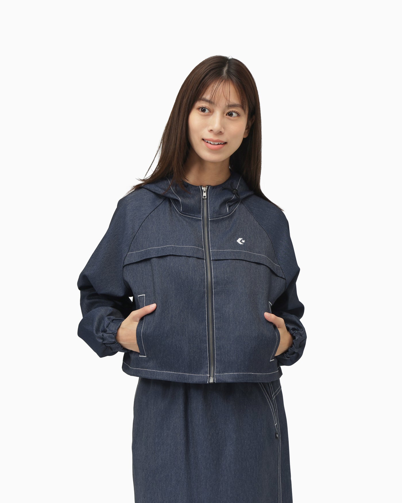 SYNTHETIC DENIM HOODED JACKET LADIES