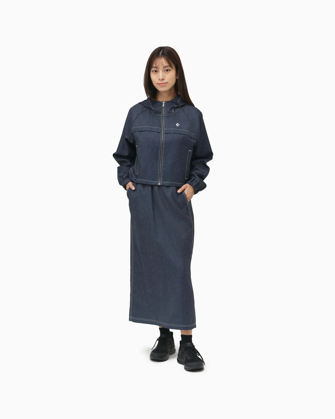SYNTHETIC DENIM HOODED JACKET LADIES (ネイビー)– コンバース