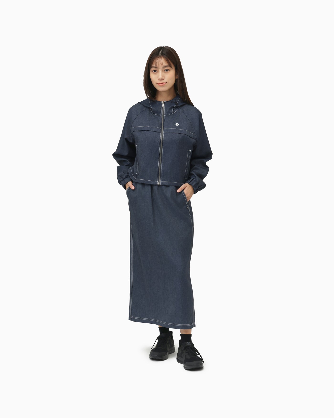 SYNTHETIC DENIM HOODED JACKET LADIES