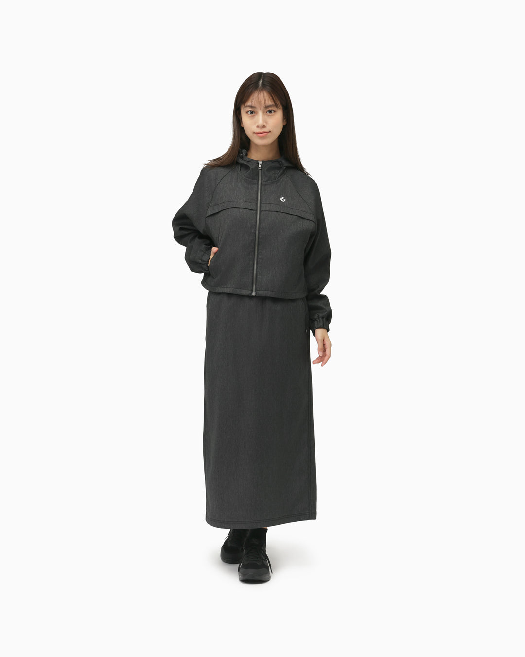 SYNTHETIC DENIM HOODED JACKET LADIES (ブラック)– コンバース