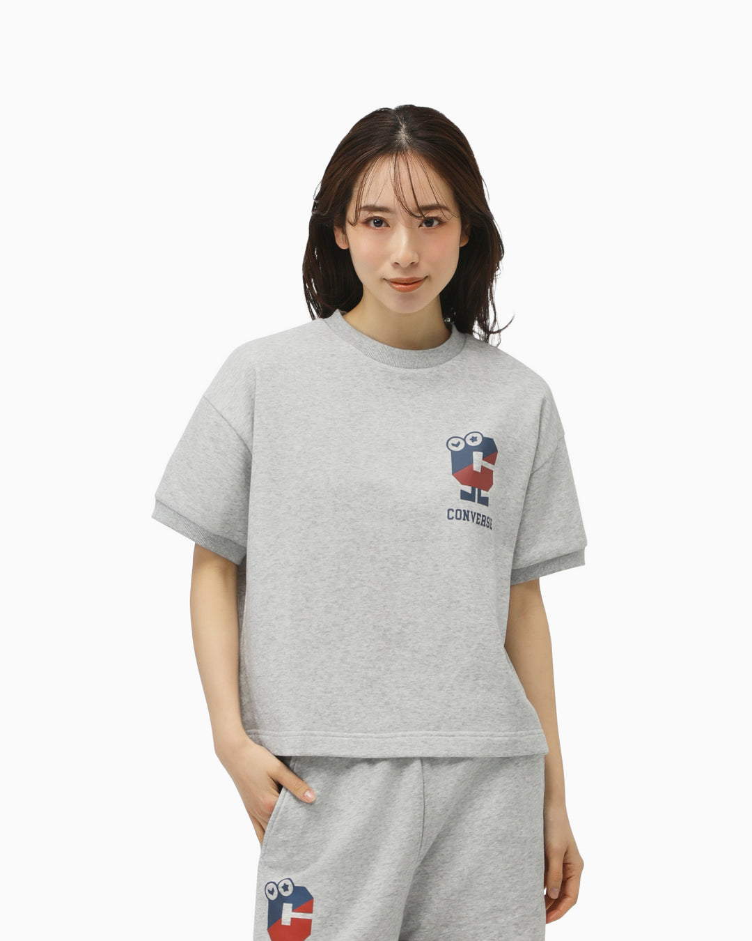 コンバース CONVERSE レディース 半袖Tシャツ CLG CHARA スウェット Tシャツ 42200070 （LIGHT TOP GRAY） CLG CHARA SW TEE LADIES (ライト杢グレー)– コンバース