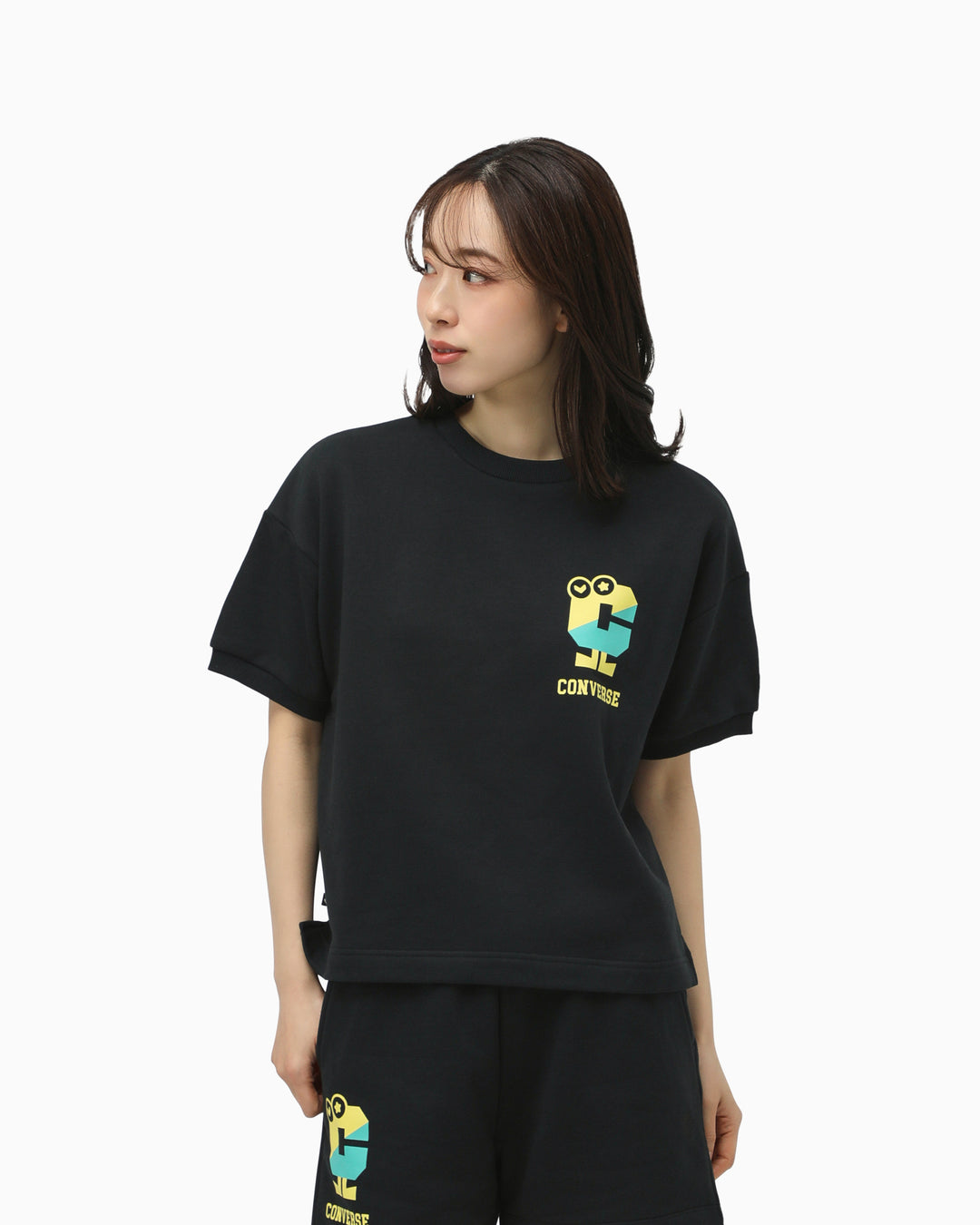 コンバース CONVERSE レディース 半袖Tシャツ CLG CHARA スウェット Tシャツ 42200072 （BLACK） コンバース CONVERSE レディース 半袖Tシャツ CLG CHARA