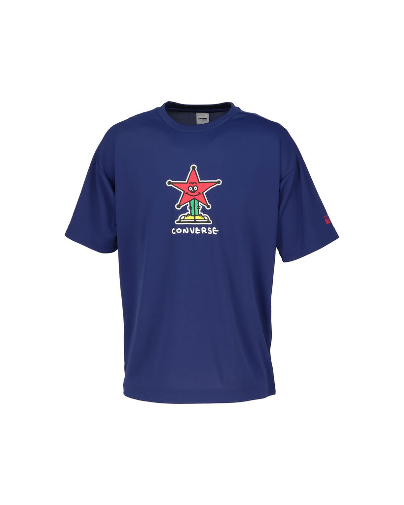 新品未使用 コンバース クラネ Tシャツ ネイビー CONVERSE/コンバース】ネップラスラブ天竺クラックプリントTシャツ
