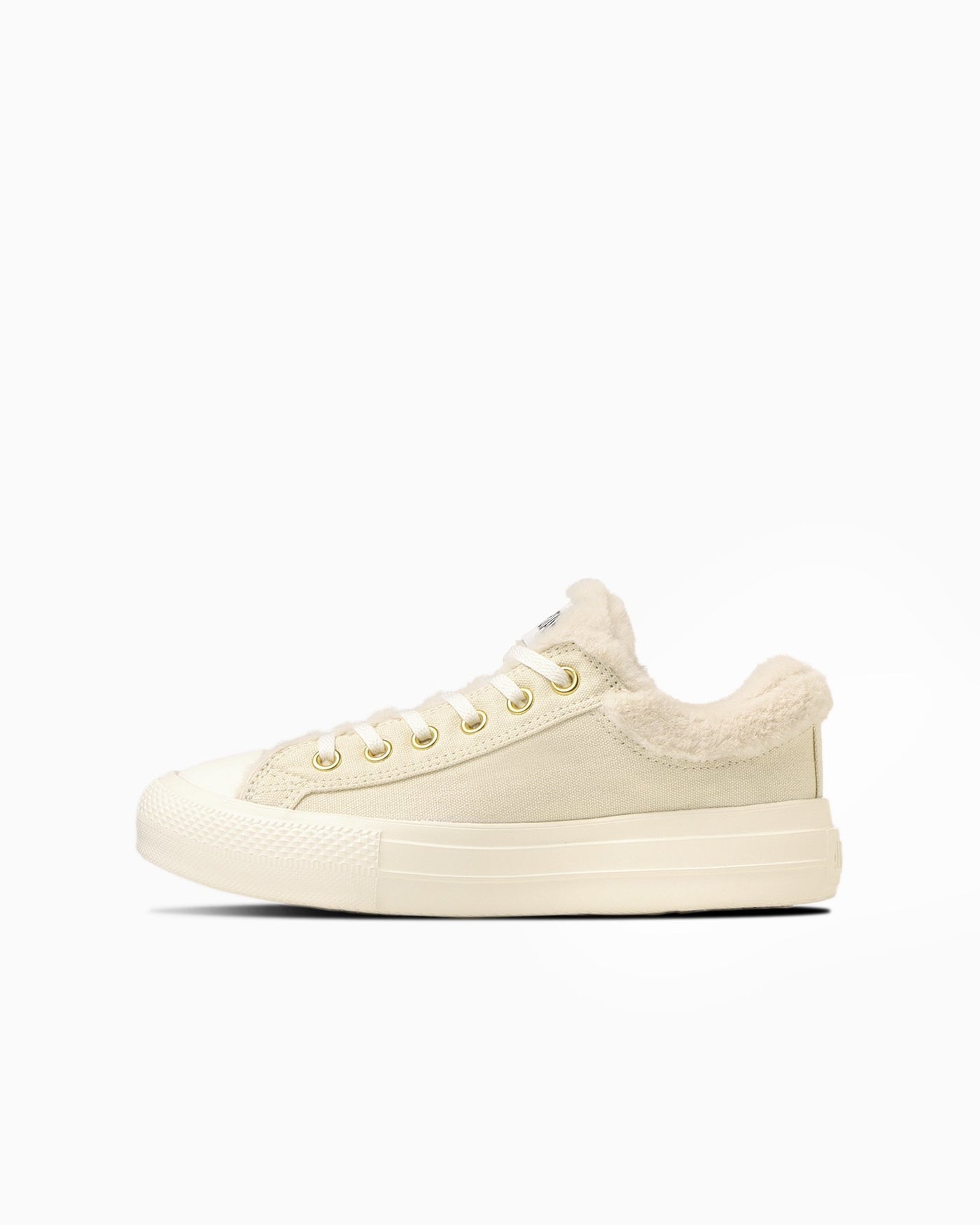 Cream-colored boa thick-soled sneakers